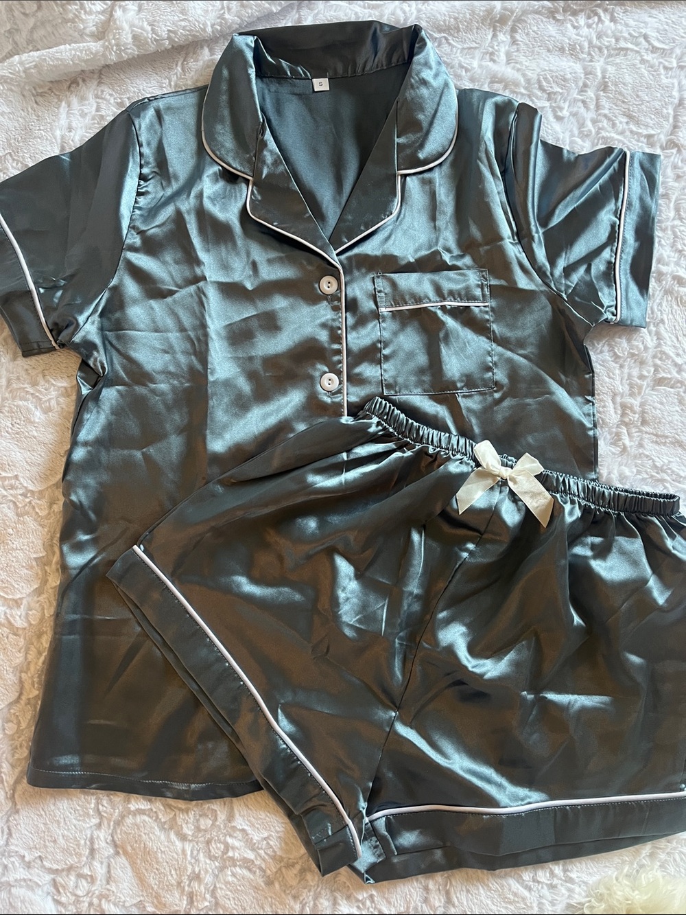 NEW. Satin Short PJ Set in Teal with Contrast Piping